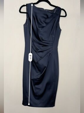 Tahari Navy Ruched Sheath Dress
